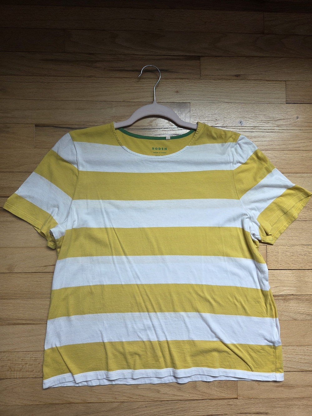 Boden Yellow & White Striped Cotton Tee, US 12/Large
